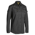 Charcoal grey ripstop work shirt with dual chest pockets, button front closure and long sleeves