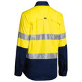 High visibility yellow and navy ripstop work shirt with reflective silver tape viewed from back
