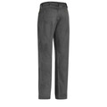Charcoal grey women's work pants rear view with yellow contrast stitching and back pockets