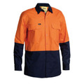 Hi vis orange and navy ripstop work shirt with chest pockets and contrast collar