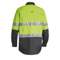 Hi-vis work shirt in yellow and charcoal with silver reflective tape across back and sleeves