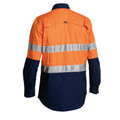 Orange and navy hi-vis work shirt with reflective silver tape across back and sleeves, rear view showing ripstop fabric