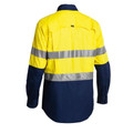 Yellow and navy two-tone hi vis ripstop shirt rear view with dual reflective tape bands across back and sleeves