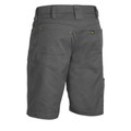 Charcoal grey ripstop work shorts rear view showing dual back pockets, belt loops and lime accent stitching detail