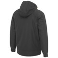 Charcoal heavy duty hooded jacket rear view showing seam-sealed panels and elasticated hem