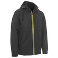 Charcoal grey waterproof jacket with adjustable hood and contrasting yellow zipper detail