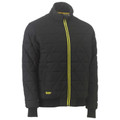 Charcoal grey diamond quilted bomber jacket with high collar and neon yellow zipper tape contrast detail