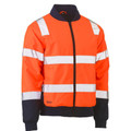 Orange and navy hi vis bomber jacket with silver reflective tape bands and full-length zip