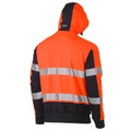 Orange and navy hi-vis hoodie with silver reflective tape across back and sleeves, viewed from rear