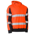 High visibility orange hoodie with silver reflective tape and black contrast panels on shoulders and sleeves