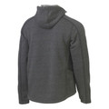 Charcoal marle fleece hoodie shown from back angle with raglan sleeves and hood detail