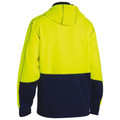 Hi-vis yellow and navy fleece hoodie with colour-blocked design and contrast hood lining, shown from back
