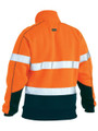 Orange hi-vis quarter zip fleece with white reflective tape and navy lower panel, rear view showing taped shoulders