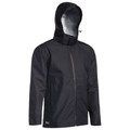 Charcoal grey waterproof rain jacket with concealed hood and full-length zip closure