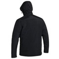 Rear view of black quilted puffer jacket with adjustable hood, contrast panel detailing and zip closure