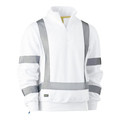 White fleece pullover with quarter zip and silver-grey reflective tape on shoulders, sleeves and waist