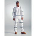 White quarter-zip pullover with grey reflective tape on shoulders and sleeves in X-pattern configuration