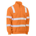 Orange polar fleece quarter-zip jumper with silver reflective tape on shoulders, chest, and sleeves