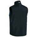 Navy reversible puffer vest rear view showing smooth shell side with stand collar and blue quilted lining visible at armholes