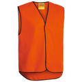 Fluorescent orange hi-vis safety vest with black contrast binding on V-neck, armholes and front edges