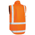Back view of hi-vis orange sleeveless vest with silver reflective tape in X and horizontal pattern