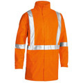 Hi vis orange rain shell jacket with silver reflective X-back and waist tape, stand collar, zip front, front pockets