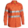 Hi vis orange long sleeve drill shirt with silver reflective tape bands and twin chest pockets