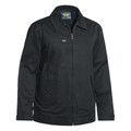 Bisley navy drill jacket with full-length zip, spread collar, chest panel seam and side pockets