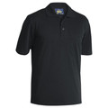 Black short-sleeve polo shirt with chest pocket and button placket