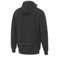 Charcoal work fleece hoodie shown from back with sherpa lining visible at collar and zippered pocket detail