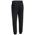 Black fleece track pants with elasticated waistband, cuffed ankles and back pocket detail
