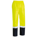 Hi-vis yellow rain pants with navy lower legs and white reflective tape at ankle level