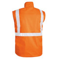 Orange high visibility safety vest with white reflective tape in H-pattern configuration, back view
