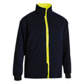 Navy fleece jacket with hi-vis yellow full-length zip and contrast collar lining