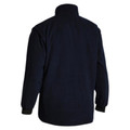 Navy zip-up work jacket rear view showing high collar, ribbed cuffs, and clean back panel