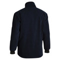 Navy blue fleece inner jacket with ribbed cuffs and high collar, rear view packshot