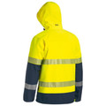 Hi-vis yellow and navy ripstop fleece jacket with reflective tape and hood, rear view