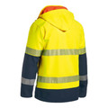 Hi-vis yellow and navy ripstop bonded fleece jacket with segmented reflective tape and orange contrast hood