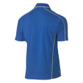 Royal blue polo shirt with white reflective piping detail along shoulders and side seams, rear view