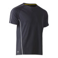 Charcoal cool mesh tee with white reflective piping on raglan seams and yellow-green inner collar trim