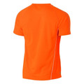 Back view of orange hi-vis cool mesh tee with reflective white piping along shoulders and side seams