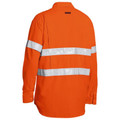 Hi-vis orange fire resistant work shirt with silver reflective tape and ventilation panels on the back
