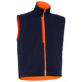 Navy and orange fleece vest with full-length orange zip and high-neck collar, packshot view