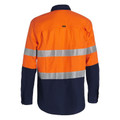 Orange and navy two-tone hi vis ripstop shirt rear view with dual silver reflective tape bands