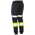 Bisley men's hi-vis taped biomotion track pants, featuring segmented reflective tape and comfortable fleece fabric for high-visibility site safety workwear.