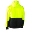 Safety yellow and black two-tone hi-vis fleece hoodie with colour-blocked panel design viewed from back