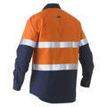 Orange and navy two-tone hi vis drill shirt rear view with horizontal reflective tape bands