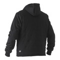 Black fleece hoodie with puffer panel detailing shown from back view with ribbed cuffs