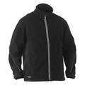 Black bonded micro fleece jacket with white contrast piping along zipper and sleeves, high collar