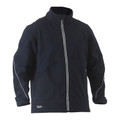 Navy full-zip micro fleece jacket with white contrast piping, stand collar, and chest pockets — packshot